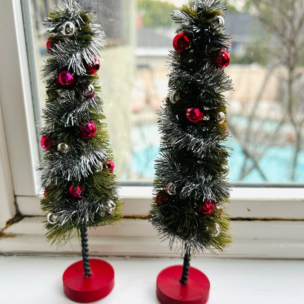 Vintage 40’-50’Festive Miniature Christmas Trees with Red and Silver Accents - Picture 7 of 8